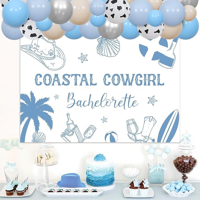 Coastal Cowgirl Bachelorette Party Decoration Backdrop Sash Balloon Garland Arch Kit for Coastal Cowgirl Nautical Beach Last Toast on The Coast Bachelorette Bridal Shower Party Decoration