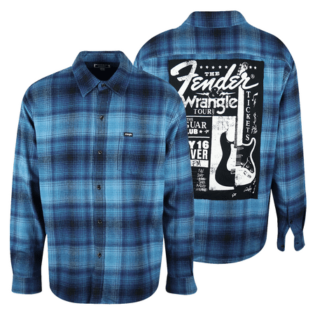 Wrangler Men's Aqua Blue Plaid Fender Back Graphics L/S Flannel Shirt |  Walmart Canada