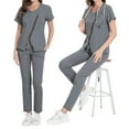 thumbnail image 4 of Gyexs Womens Scrubs Set Solid Stretch V Neck Top Cargo Tapered Jogger Multiple Pockets Pants Suit (Grey Size S), 4 of 4