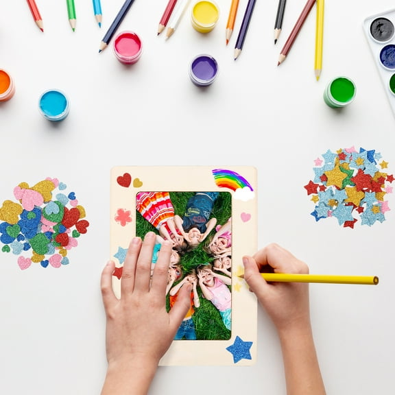 12Pcs DIY Wooden Picture Frames with Stickers Unfinished Wooden Craft Frames DIY Picture Holder for Home Decor Anniversaries