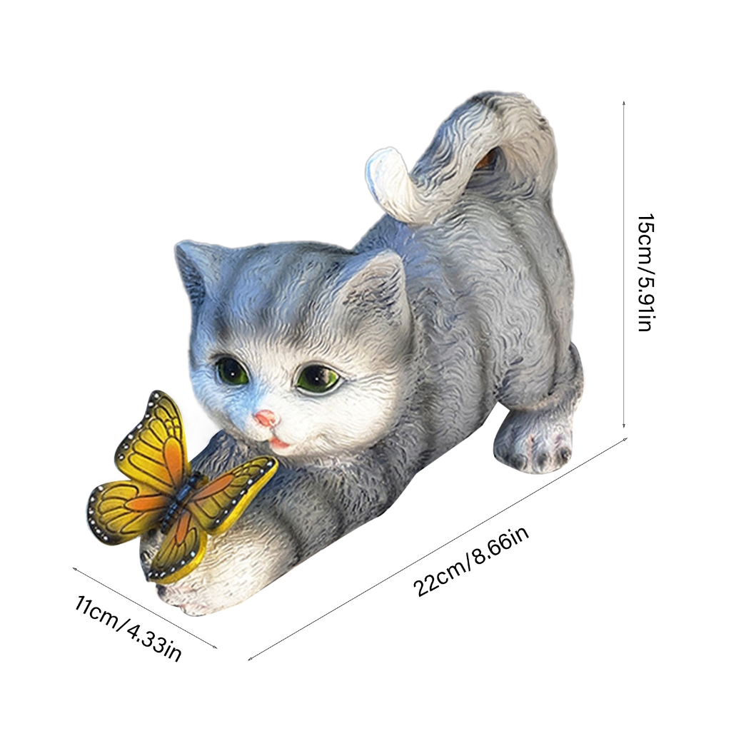 Resin Cats Solar Light Garden Statue for Yard Lawn Decoration Life Like Cats Solar Lamp with Butterfly Decorative Figurine