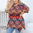 thumbnail image 4 of SYVGVA Womens Blouse Solid Color Quarter Sleeve Round Neck Irregular Hem Plus Size Top for Women,Multicolor,XXXXL, 4 of 4