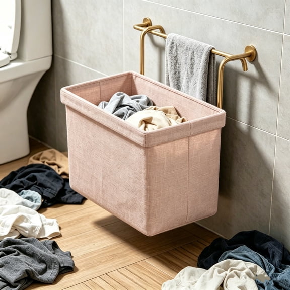 Byujiro Hanging Laundry Hamper Hook-On Wall Mount Dirty Clothes Storage Basket with Thickened Reinforced Frame, Collapsible Space Saving Garment Organizer Bin, Portable Wash Tote for Bathroom