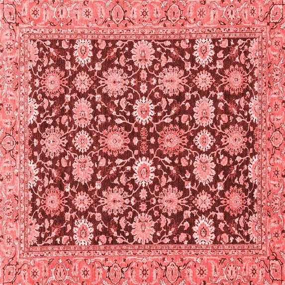 Ahgly Company Machine Washable Indoor Square Abstract Red Modern Area Rugs, 8' Square