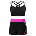 thumbnail image 2 of inhzoy Kids Girls 2PCs Athletic Tracksuits Raceback Crop Top with Shorts Gymnastic Workout Dancewear Activewear B Hot Pink 14, 2 of 5