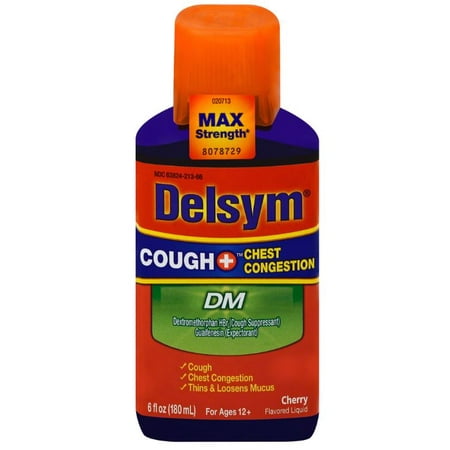 Delsym Adult DM Cough + Chest Congestion Relief Liquid, Cherry, (Best Essential Oils For Cough And Congestion)