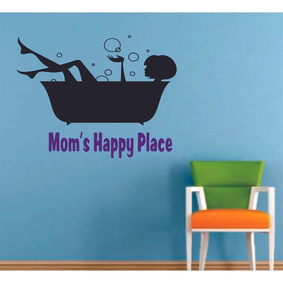 Moms Happy Place Bath Tub Bubble Bath Customized Wall Decal - Custom Vinyl Wall Art - Personalized Name - Baby Girls Boys Kids Bedroom Wall Decal Room Decor Wall Stickers Decoration Size (20x18 inch)