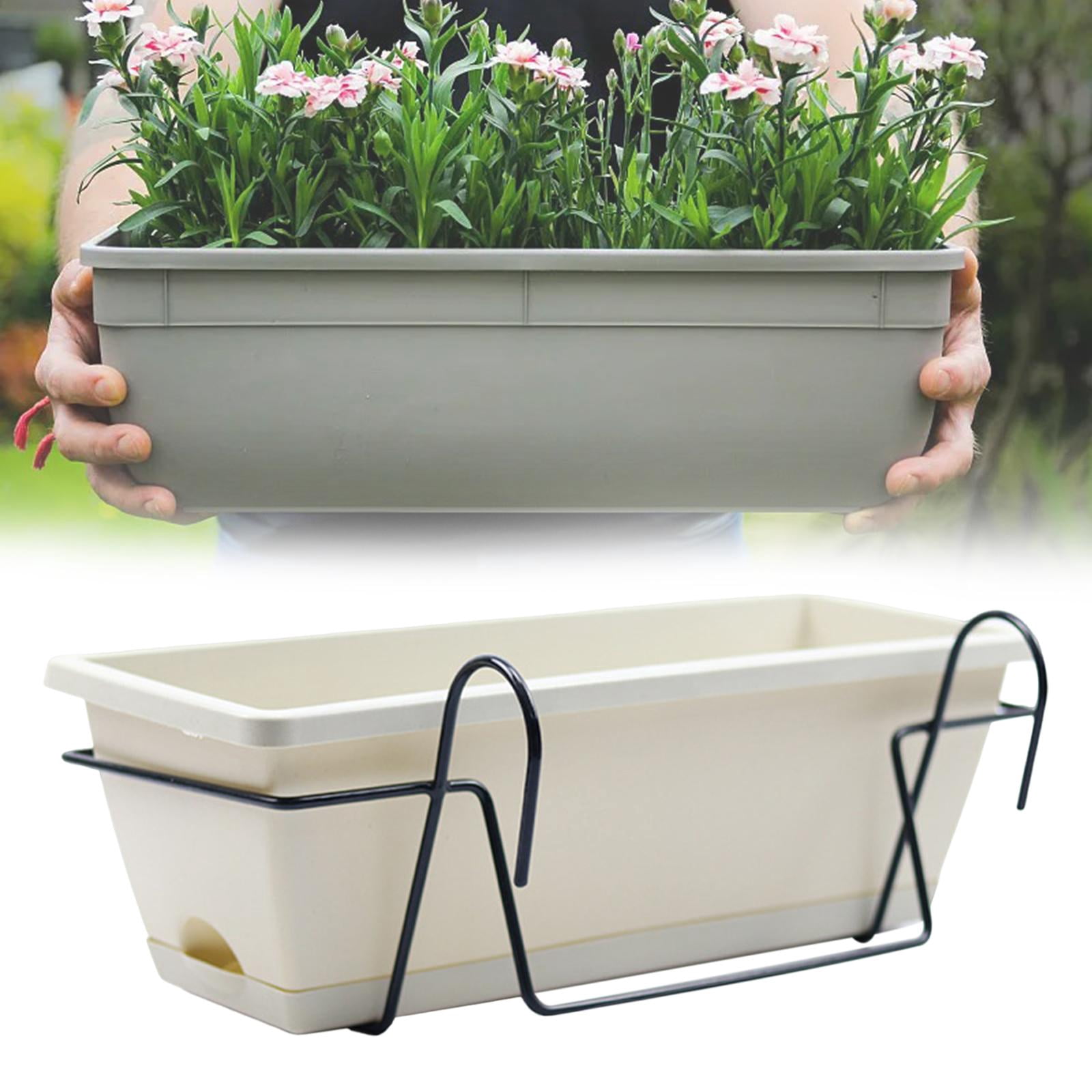 simhoa Balcony Railing Planter over The Railing Planter Box with Rack and Tray Plant Holder Deck Window Boxes Planter for Deck Porch black iron rack