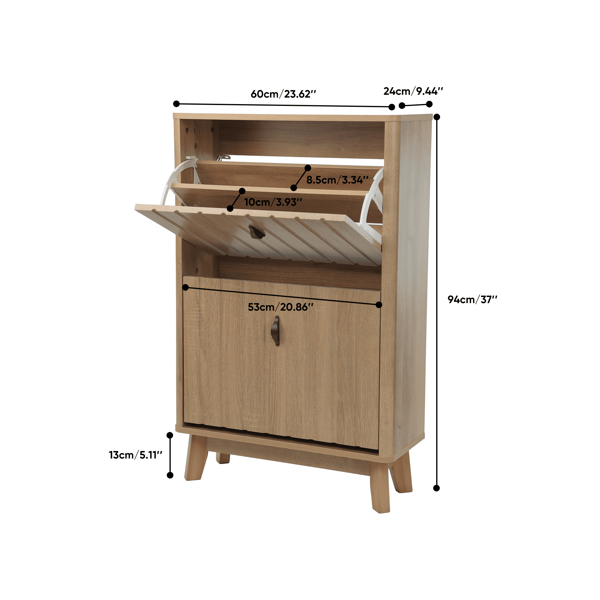 23.6-Inch Entryway Shoe Cabinet with Flip-Down Design and Adjustable Shelves, Ultra-Thin Shoe Rack and Dustproof Storage Organizer for Hallway, Oak