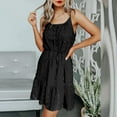 thumbnail image 1 of Women Chiffon Pom O-Neck Solid Sleevless Sling Drawstring Short Skirt Mini Dress, 1 of 5