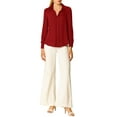 thumbnail image 2 of CAMISAS ELEGANTES PARA MUJER INSPIRADAS CHIC, CON CUELLO PUNTA V Y MANGAS LARGAS, BLUSA DE SATÉN SUAVE, TALLA XS, ROJO, 2 of 8