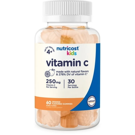 Nutricost Kids Vitamin C Gummies (250mg) 60 Gummies - Vitamin C for Kids Ages 4 , Natural Flavors, Immune Support Supplement, 30 Servings