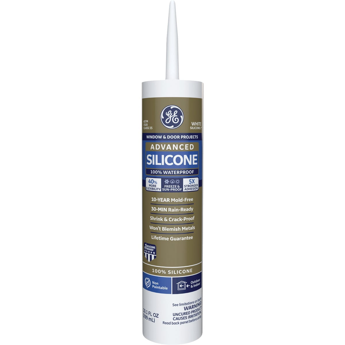 GE Advanced Silicone 2 Window & Door Sealant, White (GE5010), 10.1oz GE5010