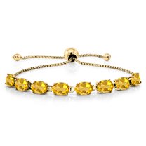 Gem Stone King 18K Yellow Gold Plated Silver Yellow Citrine Tennis Bracelet for Women (6.00 Cttw, Gemstone November Birthstone, Oval 7X5MM, Fully Adjustable up to 9 inch)