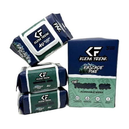 Klean Freak Flushable Biodegradable Wipes, Kascade Pine, 3 Packs of 40