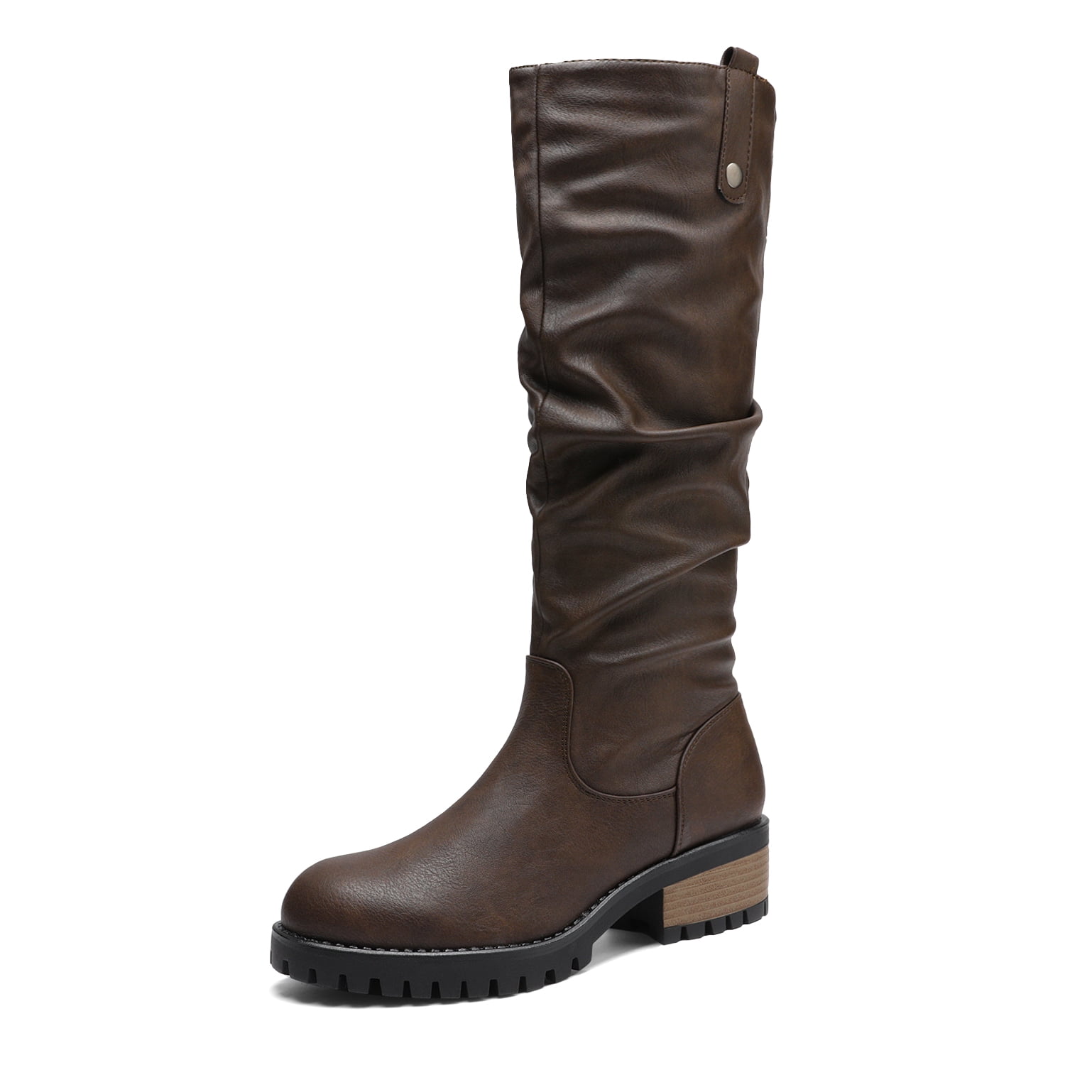 DREAM PAIRS Womens Zip Platform Knee High Ladies Low Heel Leg Calf Riding Boots ZIPLAND BROWN 