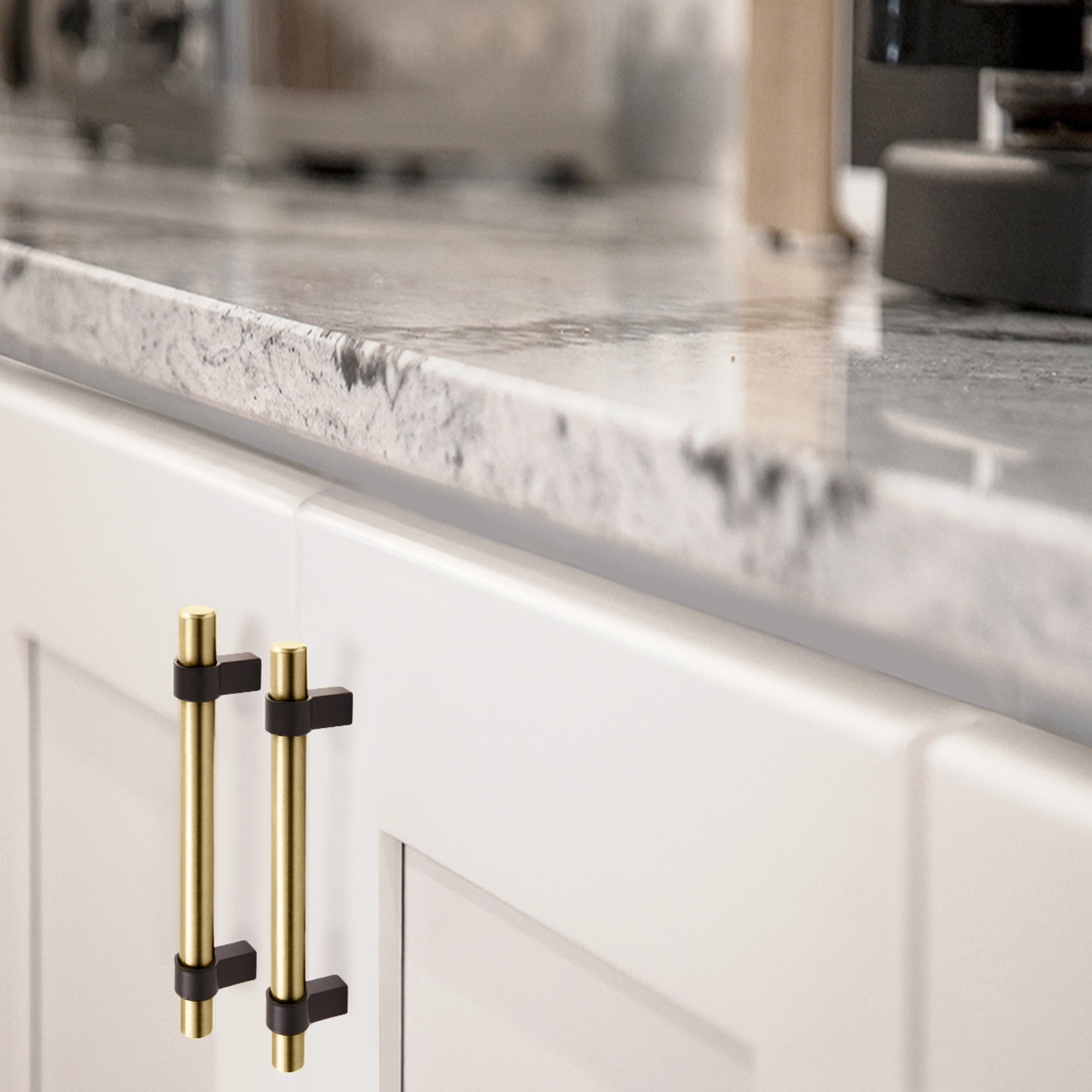 Design House Emery Modern Center-to-Center Cabinet Pulls, 5-pack, 5-1/16", Satin Gold/Matte Black