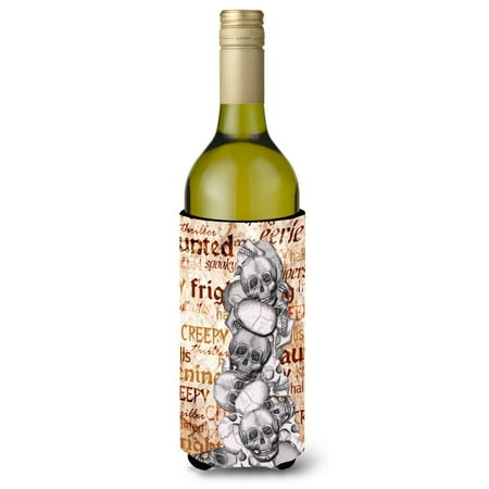 

Creepy Haunted and Frightful with skulls Halloween Wine Bottle Beverage Insulator Beverage Insulator Hugger
