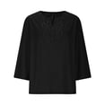 thumbnail image 5 of Jsaierl Tops for Women 3/4 Sleeve Summer V Neck Lace Shirts Fashion Solid Petite Blouses Classic Cotton T-shirts Top S-2XL, 5 of 10