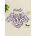 thumbnail image 2 of Nygoyerh Baby Girls Floral Print Romper 3M 6M 12M 18M Elastic Neckline Outfits Long Sleeve Shirred Jumpsuit + Headband Newborn Infant Clothing, 2 of 8