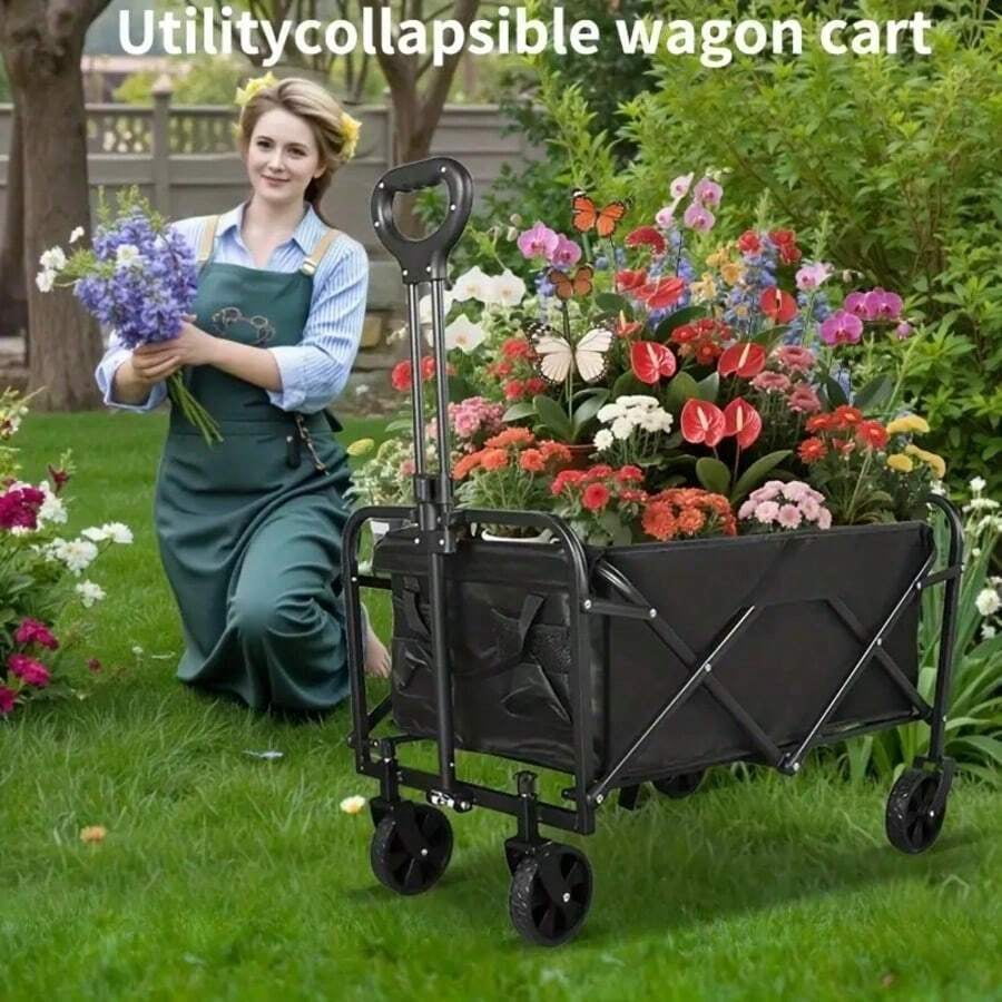 220 Lbs Lbs All-Terrain Heavy-Duty Folding Hand Truck, Large Capacity Camping Cart Suitable For Yard Shopping/Sports/Outdoor/Gardening Equipment Transport, Black Multi-Functional Tool Cart