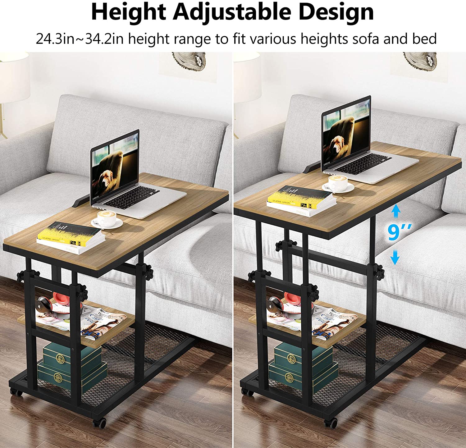 Tribesigns Height Adjustable C Table, Couch Sofa Bedside Laptop Side Table with Tiltable Drawing Board - image 5 of 7
