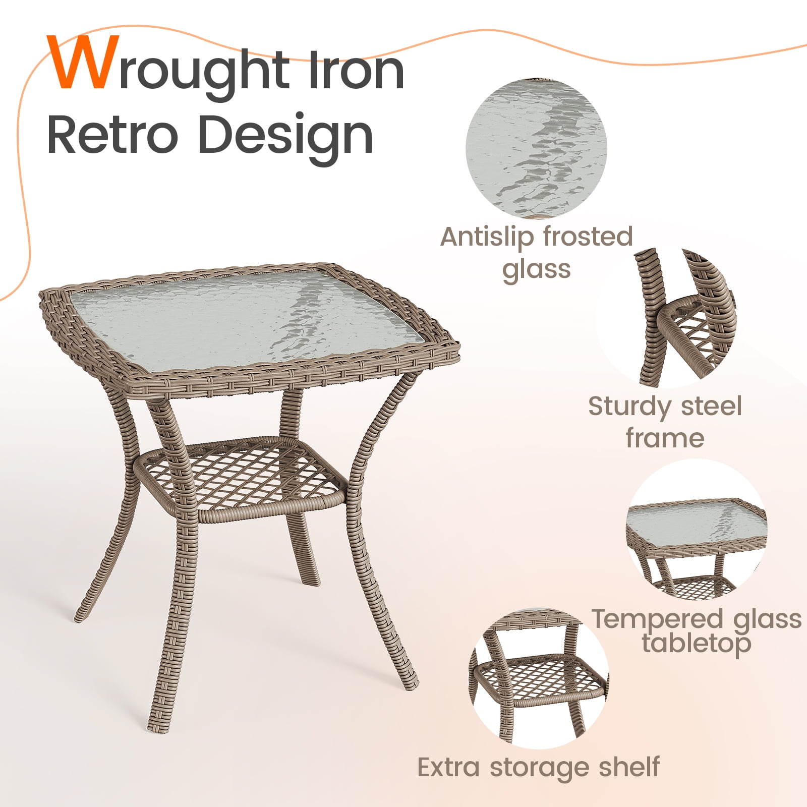 MRUAKA 3 Pieces Patio Furniture Set, Outdoor Swivel Gliders Rocker, Wicker Patio Bistro Set w Rattan Rocking Chair, Glass Top Side Table Thickened Cushions for Porch Deck Backyard (Khaki)