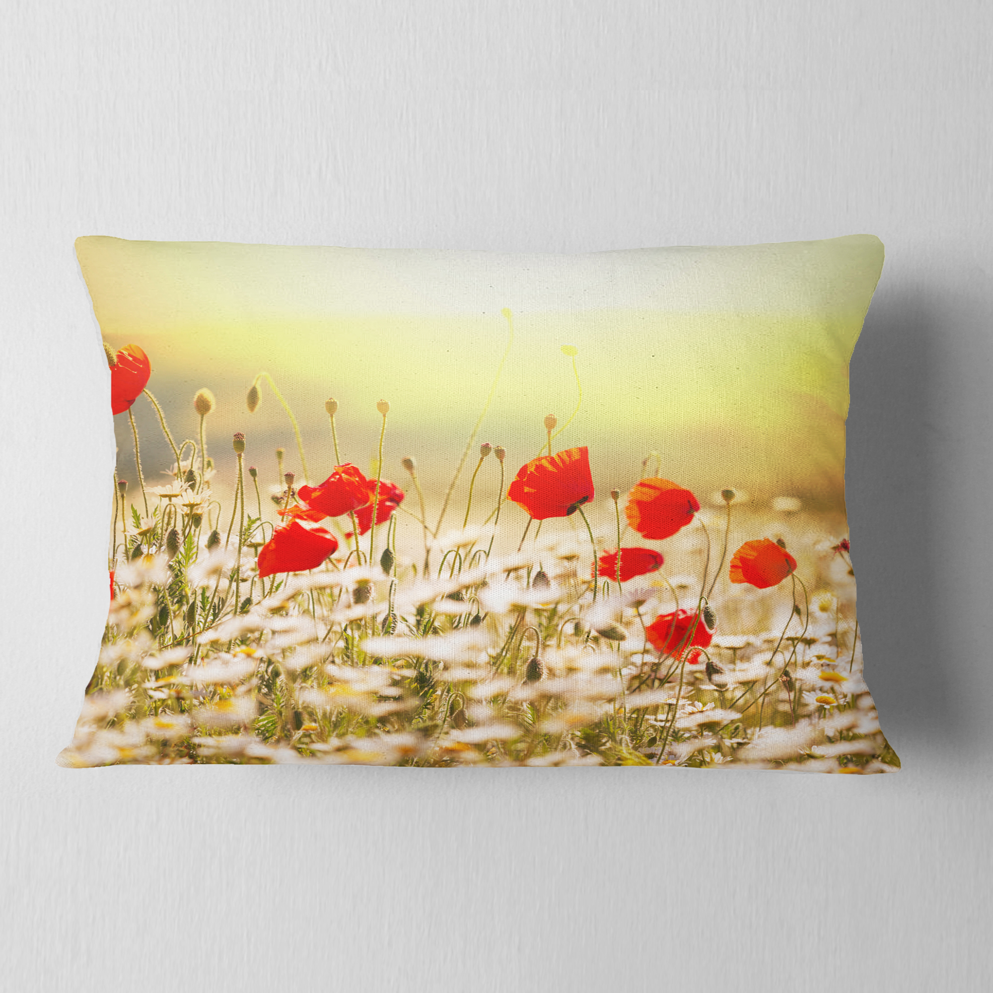 Designart Wild Meadow with Poppy Flowers - Floral Throw Pillow - 12x20