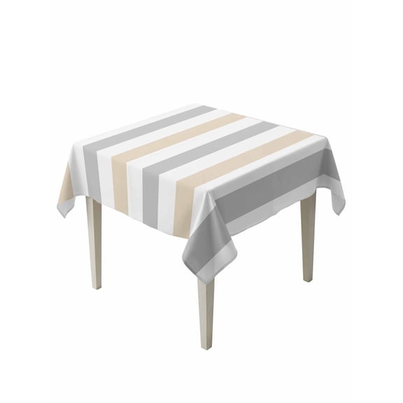 Beige Grey Striped Suqare Tablecloth - 60 x 60 Inch, Minimalist Farmhouse Stripe Waterproof & StainResistant Tablecloth, Washable Oil-proof Table Cover for Dining/Party/Wedding/Camping/Buffet