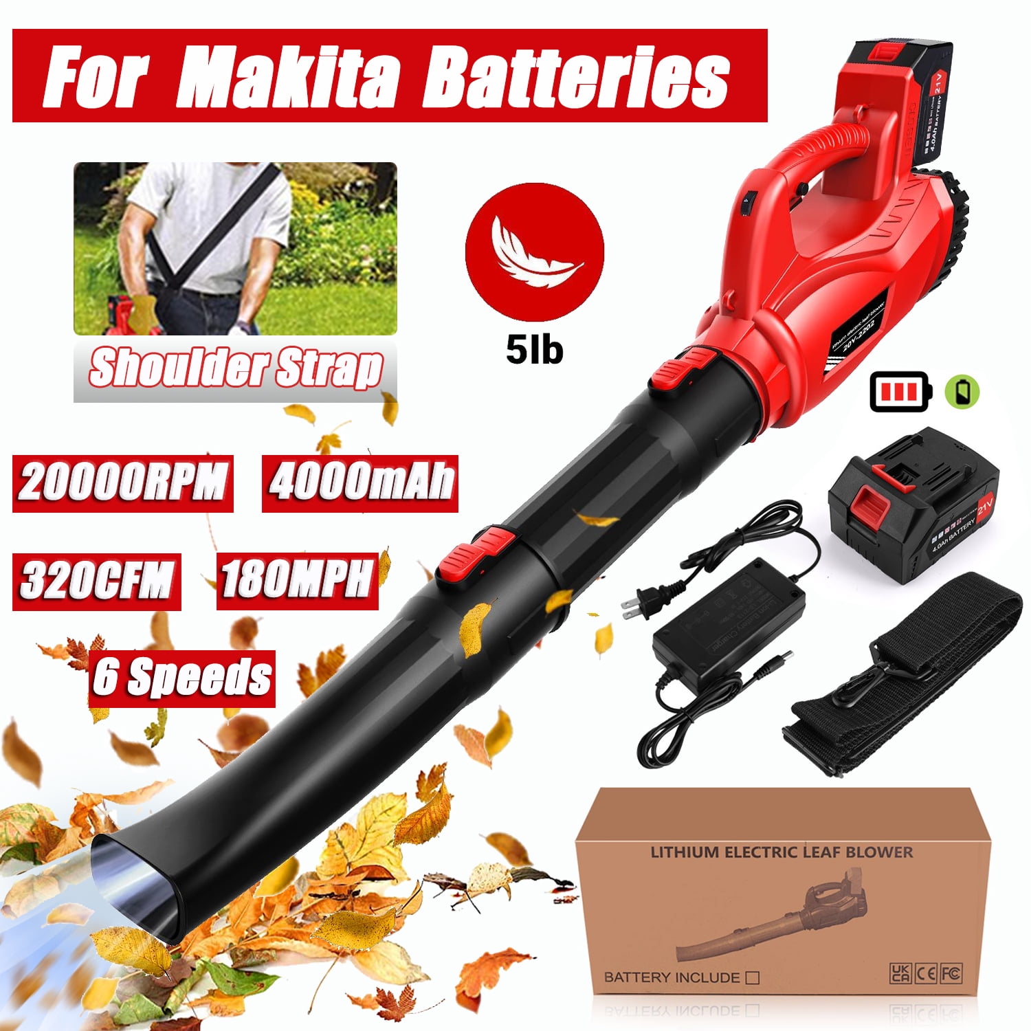 Fimilo Electric Cordless Leaf Blower, 21V 320 CFM 180 MPH Leaf Blower