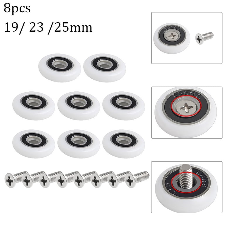 8-Piece Shower Door Roller Set – 25mm Diameter Nylon & Zinc Wheels For Sliding Shower Cabinets