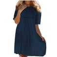 thumbnail image 2 of Fankiway Robe en Dentelle Plissée Taille Haute Col Rond Printemps et Été pour Femmes Courbes Robes de Printemps pour Femmes 6572, 2 of 6