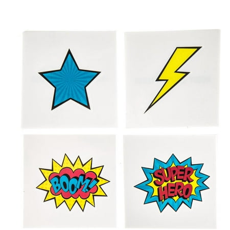 Superhero Tattoos Birthday Party Favor Treat Sack Fillers 24 Tattoos Party (Best Way To Treat A Tattoo)