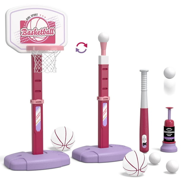 Set deportivo HYES 2 en 1 con canasta de baloncesto y pelota en T para niños