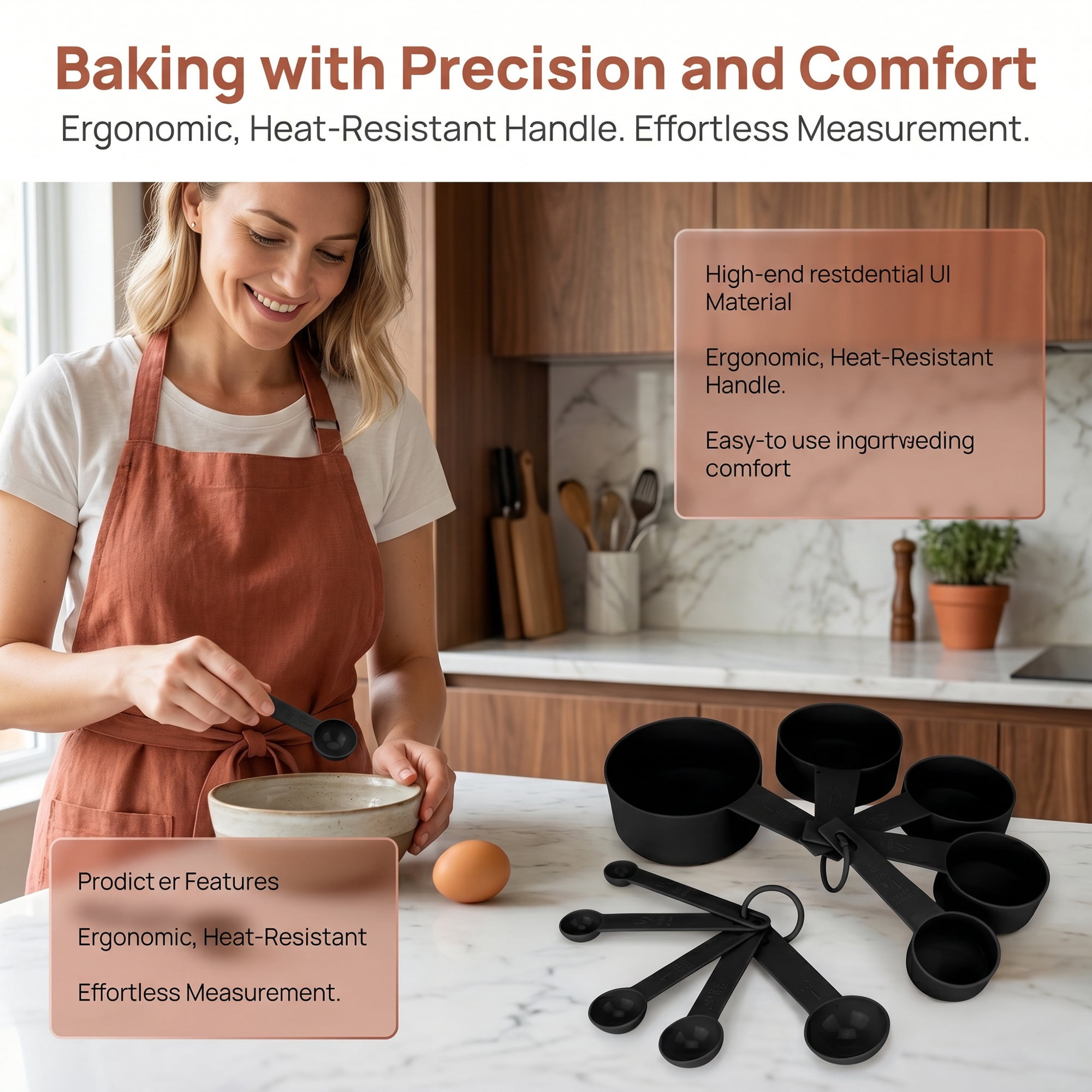 Unique Bargains Plastic Measuring Cups Spoons Set with Clear Markings Black 10PCS