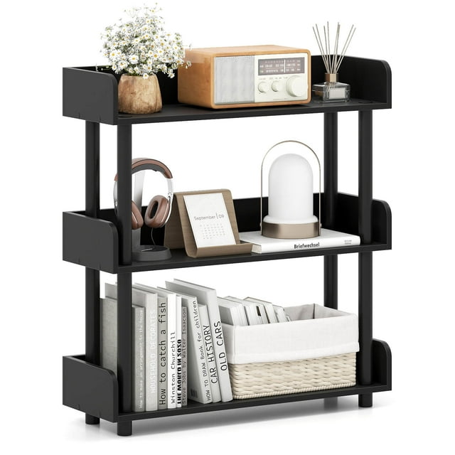 Costway 1 PCS 3-Tier Bookshelf with Anti-Tipping Kit, Industrial Storage Unit for Living Room Black