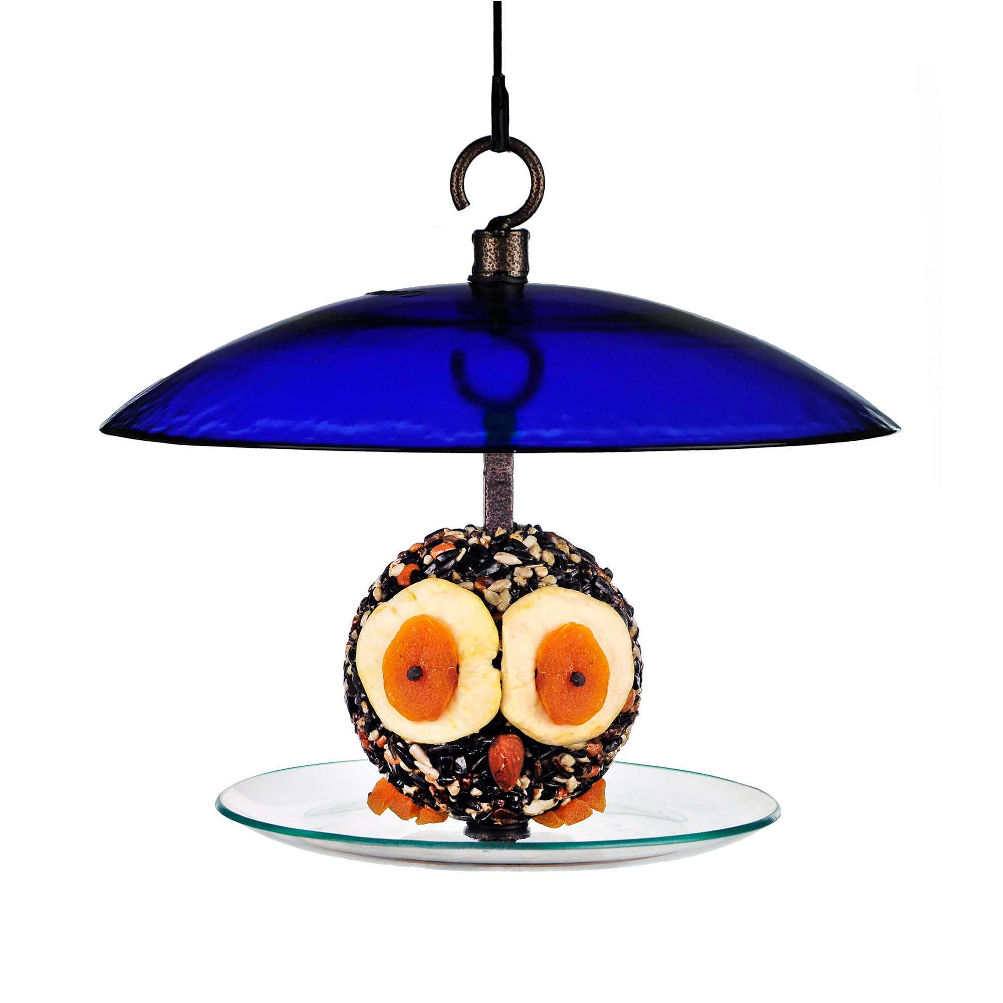 Mosaic Birds 360 Degree Petite Seed Cylinder Bird Feeder, Hanging Glass Dome Feeder for Outdoors, Cobalt Blue, 11 Inch
