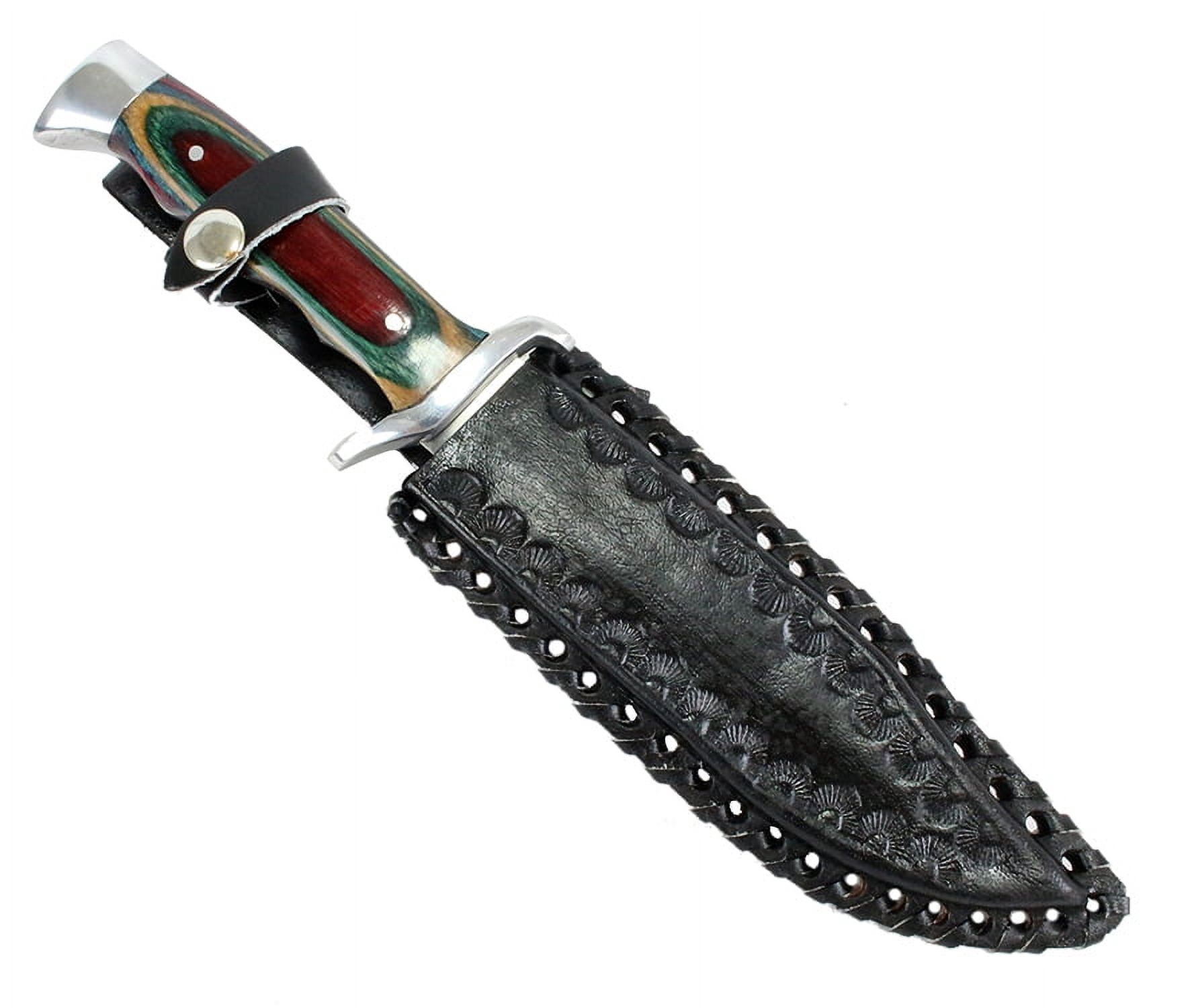 10' Defender Xtreme Hunting Knife with Multi-Color wood Handle & Leather Sheath