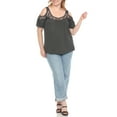 thumbnail image 2 of White Mark Casual Cold Shoulder Lace Trim Knit Blouse, Women's Plus, 2 of 6