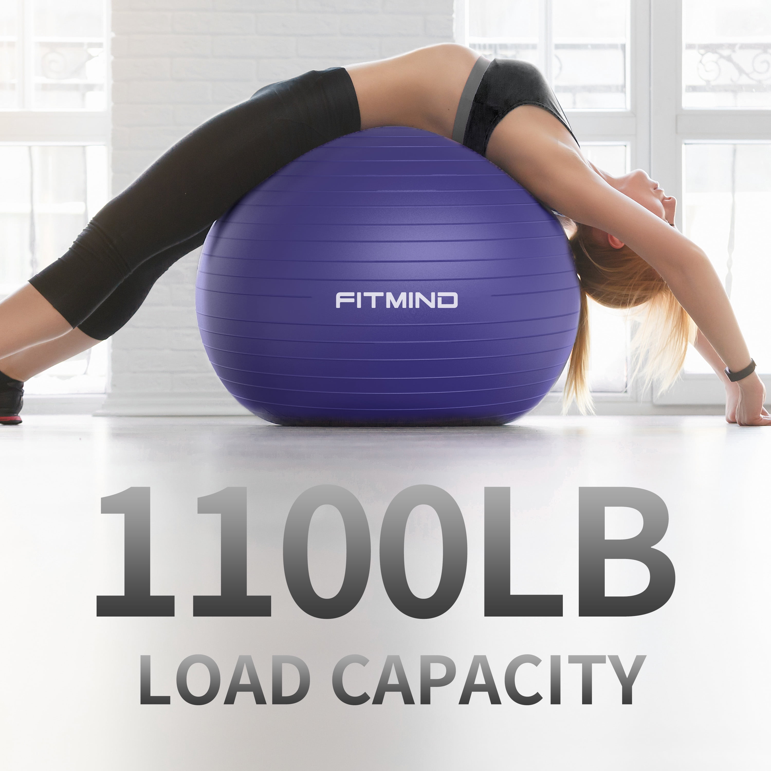 FITMIND Thick Exercise Ball 29.5" for Yoga and Pilates, 1100LB Load Bearing, Hand Pump, Anti-Burst, Purple