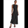 thumbnail image 2 of Vestido Camisero Sin Mangas para Mujer, de Verano, de Punto Acanalado en Contraste, Maxivestidos. Negro XL, 2 of 10