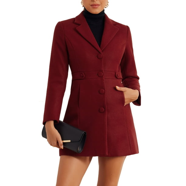 Abrigo de invierno para mujer con solapa muesca XS rojo profundo