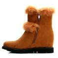 thumbnail image 3 of Ferwind Women's Ankle Booties Low Wedge Heels Suede Winter Shearling Style Adult Tan  9, 3 of 9