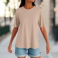 thumbnail image 2 of Womens Summer Tops, Casual Short Sleeve Soild Color Round Neck Top Comfort Colors Tshirt Tops Basic Long Sleeves For Women V Tops Built In Bra Tank Tops Green Tops Corset (3XL, Khaki) ZMTing, 2 of 4