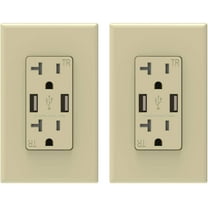 ELEGRP USB Wall Outlet, Dual 3.6 Amp USB Ports, 20 Amp Duplex Tamper Resistant Receptacle Plug, Screwless Wall Plate Included (2 Pack,Ivory)