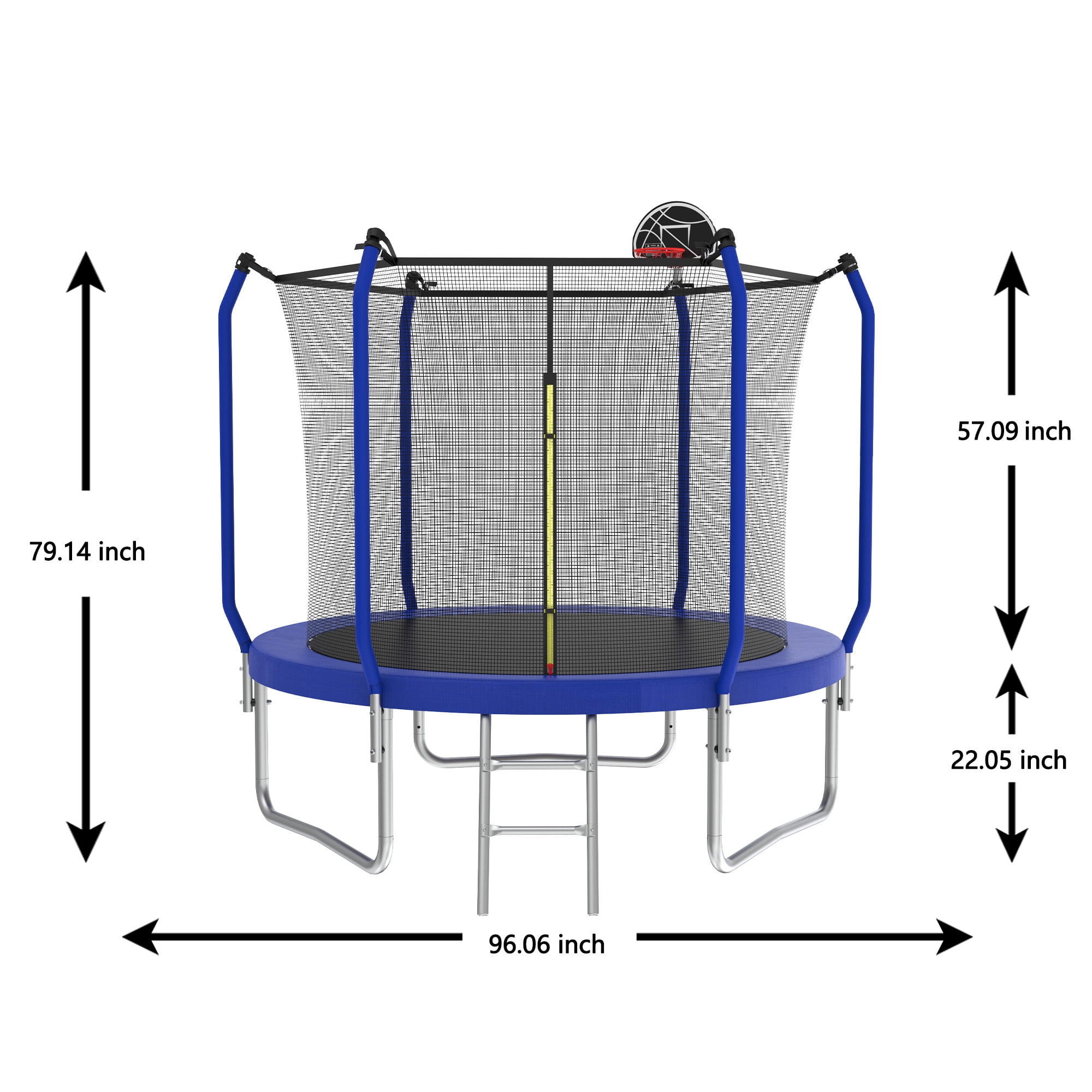 Soges 8FT Trampoline with Basketball Hoop, Reinforced Outdoor Trampoline with Enclosure Net, 1000LBS Capacity for 2-3 Kids