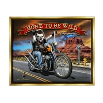 Stupell Industries Bone Wild Motorcycle Dog Transportation Painting Gold Floater Framed Canvas Art Print Wall Art, 31 x 25