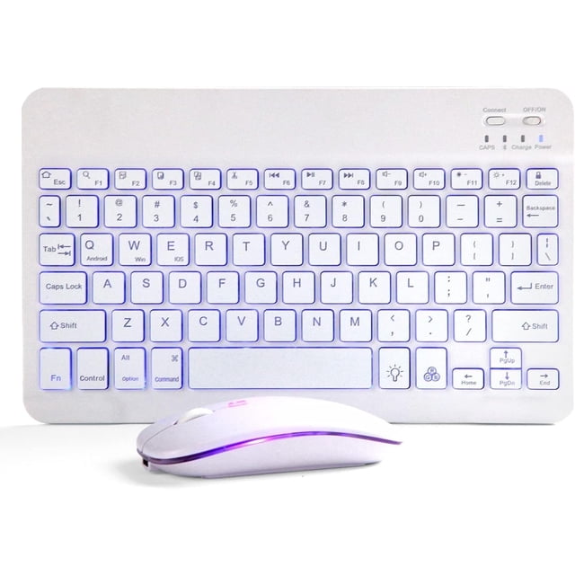 Innotech SC Combo de Teclado y Mouse Bluetooth Recargable, Retroiluminado en 7 Colores, Juego de Teclado de Mouse Inalámbrico Compacto Portátil Ultradelgado para Android, Windows, Tableta, Teléfono Celular, iPad y Superior, Blanco