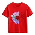 thumbnail image 4 of CPNG Girls Sunflower Shirts Cute Summer Crew Neck T-Shirt Floral Graphic Short Sleeve Tees Tops Casual Loose Tees(Red,6-7 Years), 4 of 5
