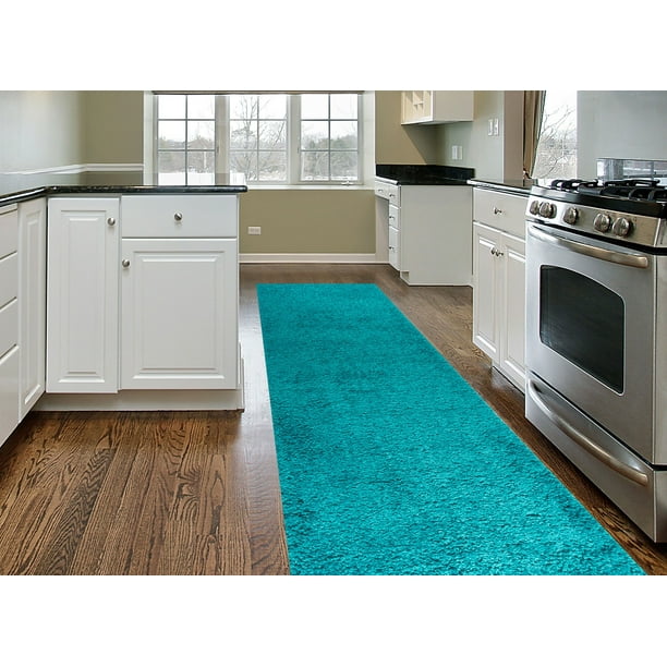 Soft Solid Cozy Shag Turquoise 2' x 7'2" Indoor Runner Rug Walmart